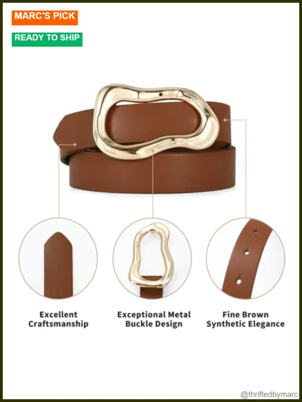 Faux Leather Belt with Artistic Gold Buckle for Women